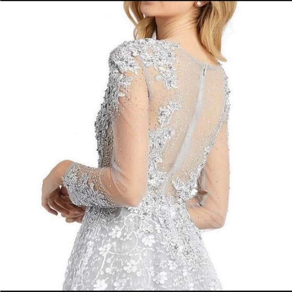 Grey/silver long sleeve MacDuggal evening gown - Picture 4 of 10